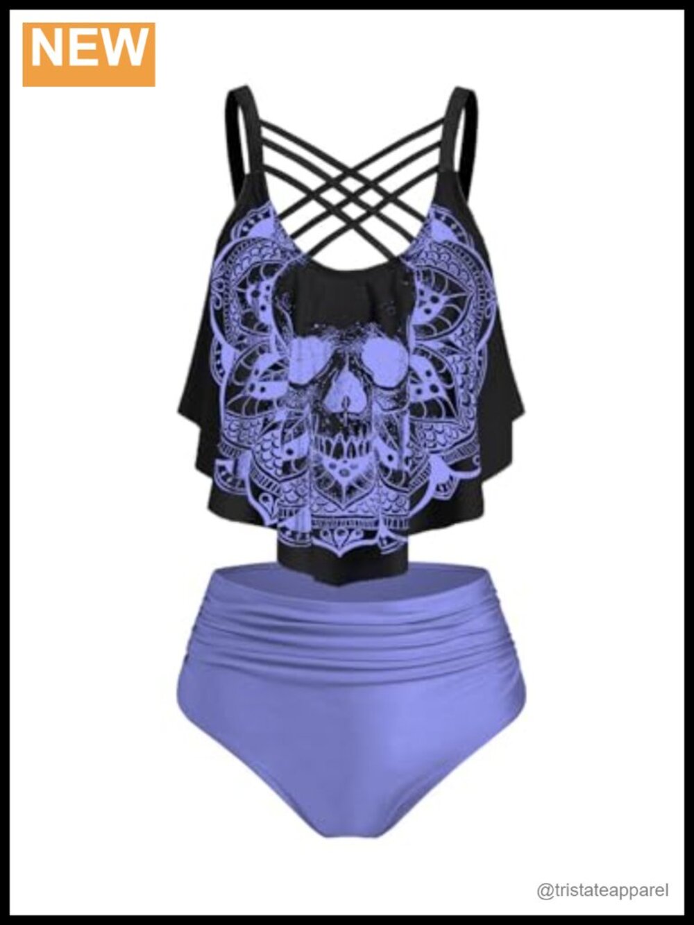 Gothic Skull Tankini Bikini Set High Waisted Flounce Swim